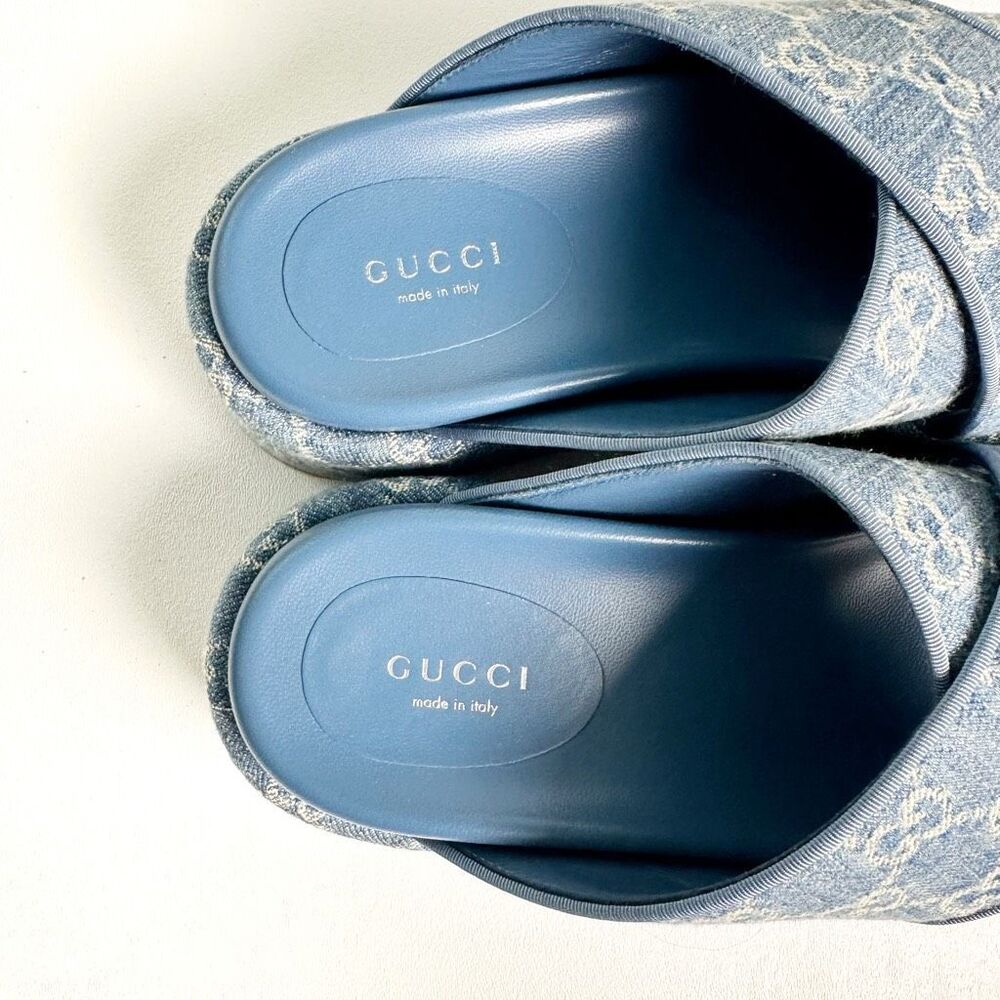 Gucci Blue Denim Platform Sandal Slides - Picture 4 of 13